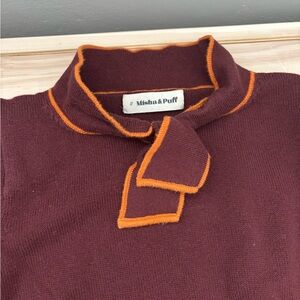 Misha & Puff Scout SweaterBurgundy Knit Top with Orange Trim